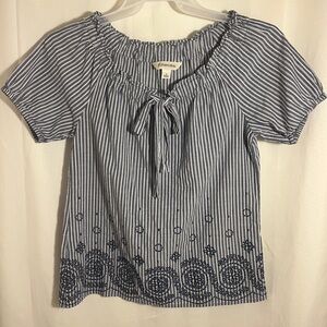 St. John's Bay Navy Striped Blouse with Embroidery